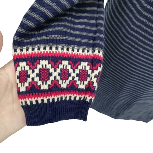 Hanna Andersson Fair Isle Striped Sweater Dress Size S Womens Blue Red Nordic - Picture 5 of 12